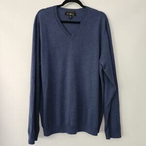 Pronto Uomo blue‎ extra fine Merino Wool V-neck sweater mens size XXL